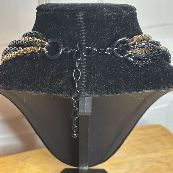 Multistrand statement collar necklace Multi tone metallic chain 18-21” - Picture 2 of 5